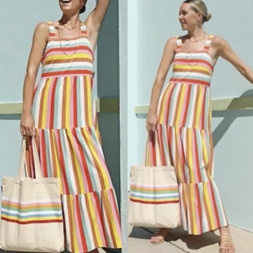 GORGEOUS J.Crew Rainbow Striped Jersey Sundress Size S - RARE